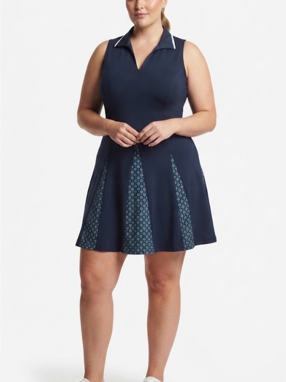 Walter Hagen Navy Sleeveless Polo Skater Dress with Printed Insets